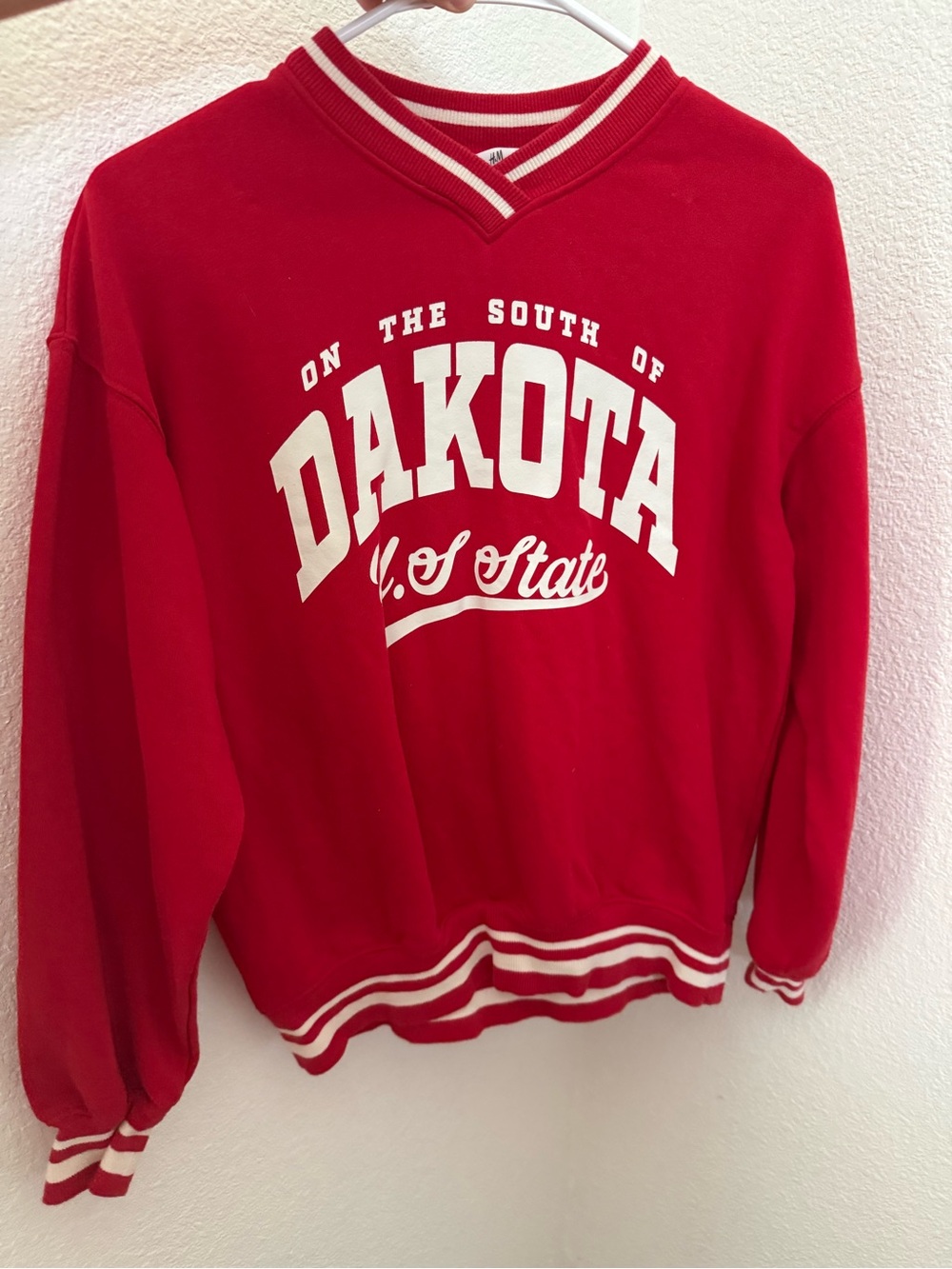 Girls H&M Red Crewneck Sweatshirt with White Dakota Print